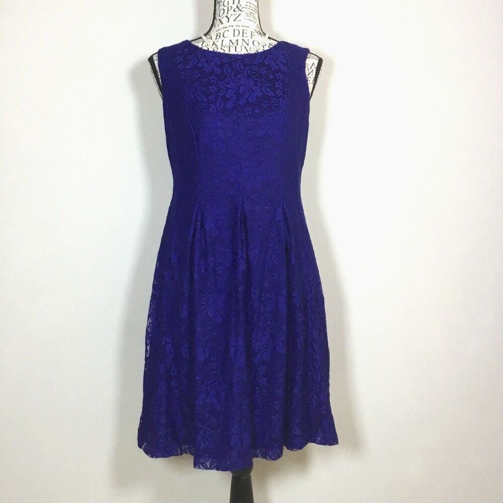 Bright royal blue lace dress lined sleeveless knee length occasion prom ball 4P